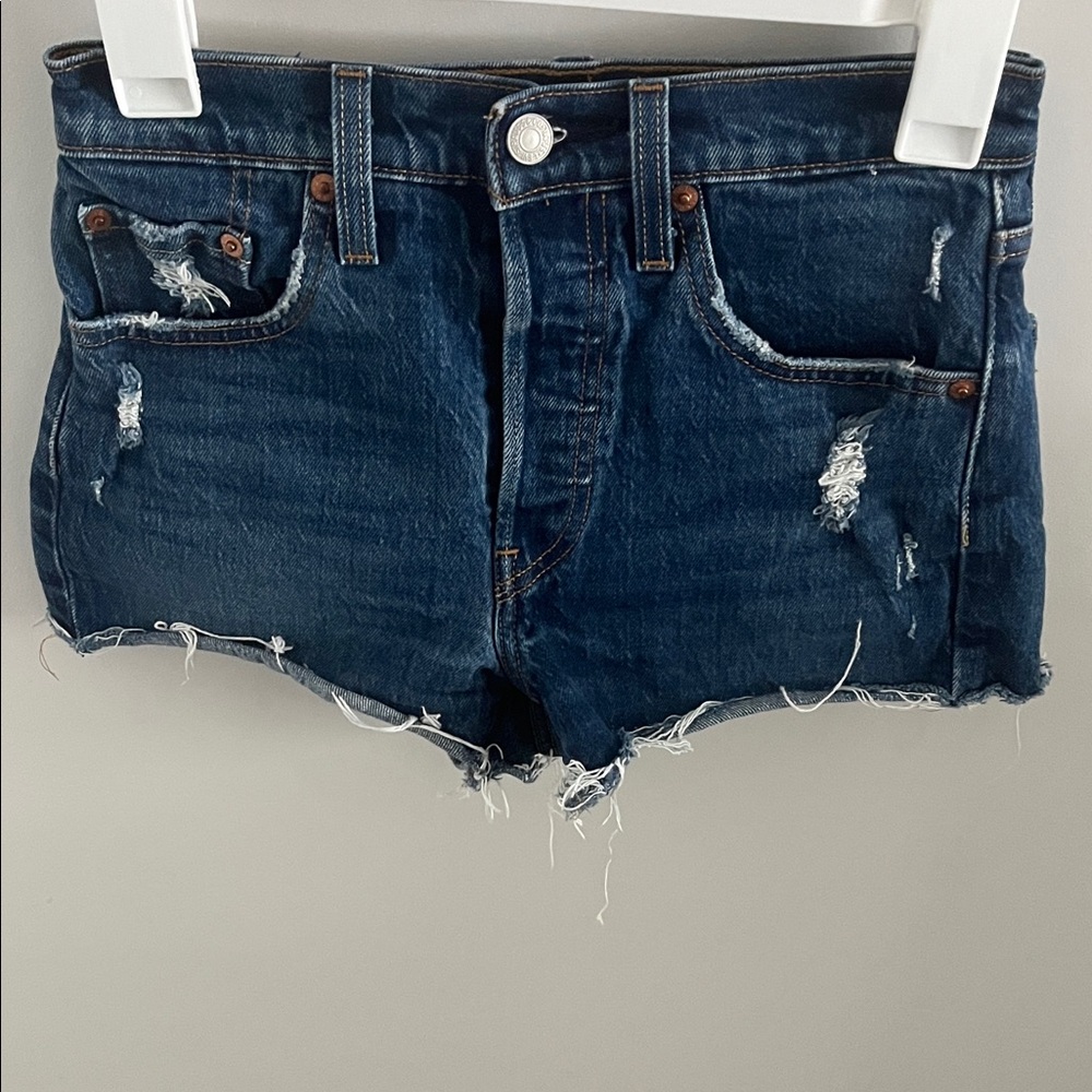Levi's Dark Blue Distressed Jean Shorts